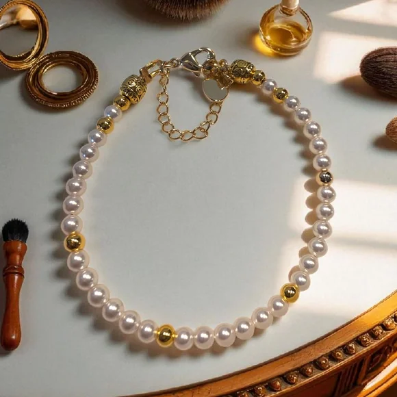 SALE!! 14K Gold-Filled Petite White Pearl Bracelet - Picture 3 of 4